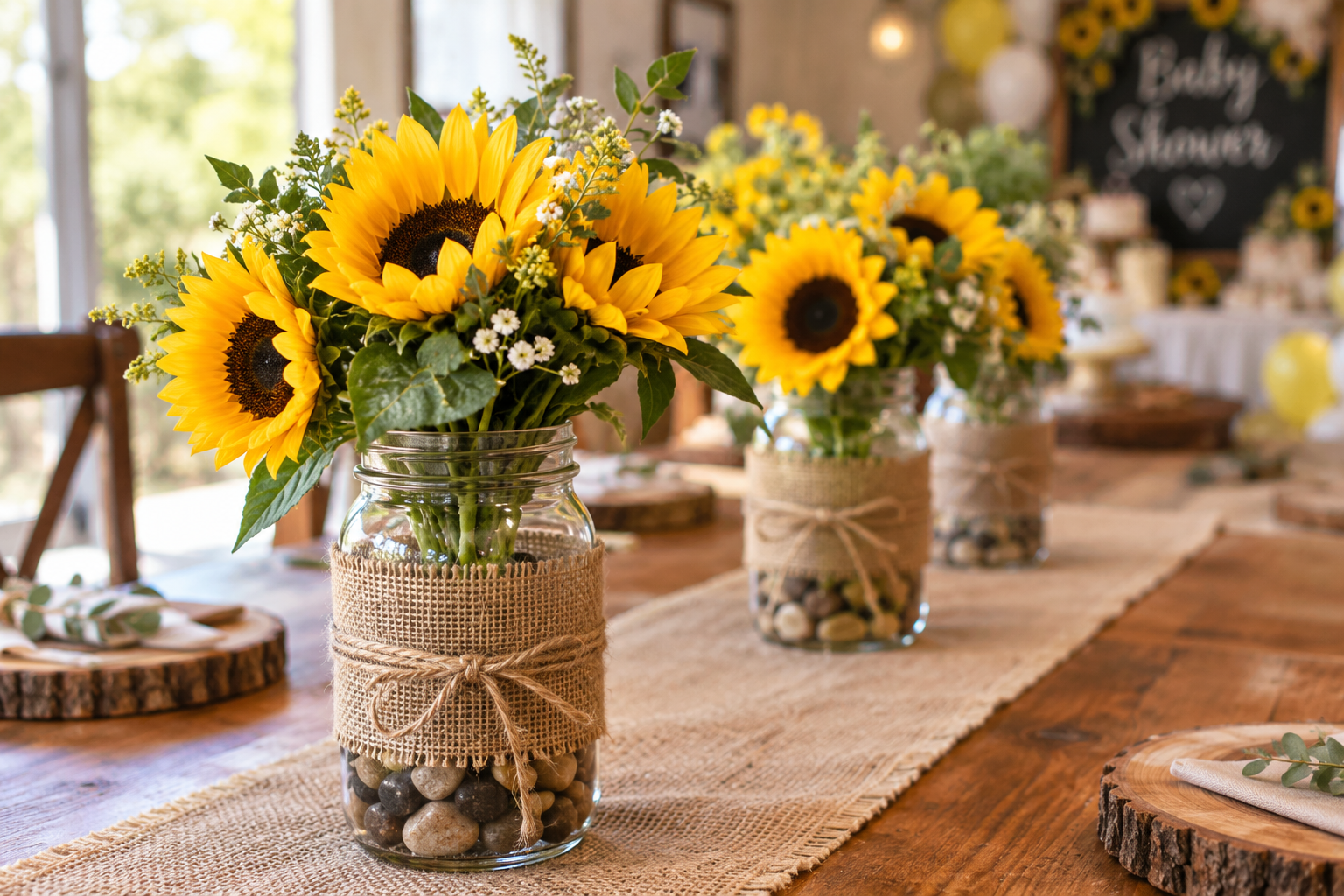 Mason Jar Sunflower Centerpieces